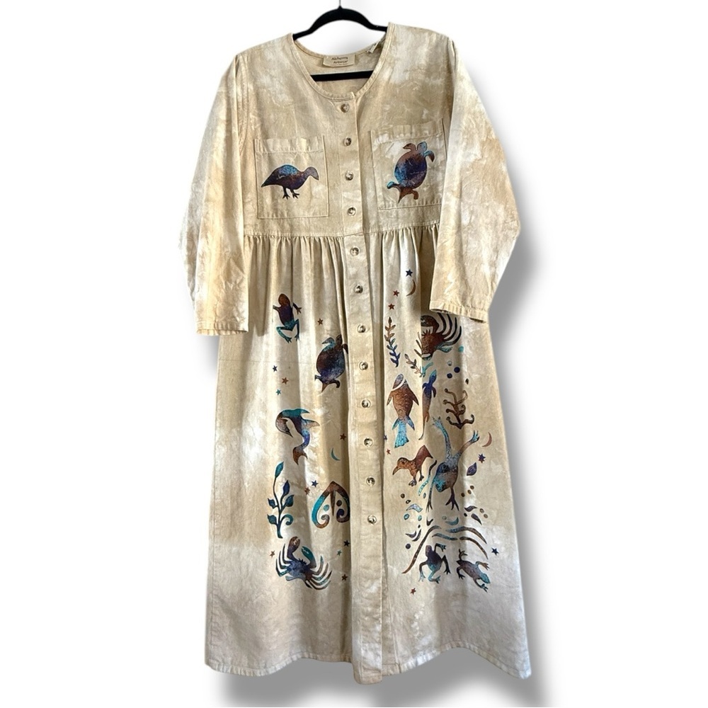 Vintage 80s Sunbelt Alchemy Artwear Dress Size Medium Art to Wear Sea Life